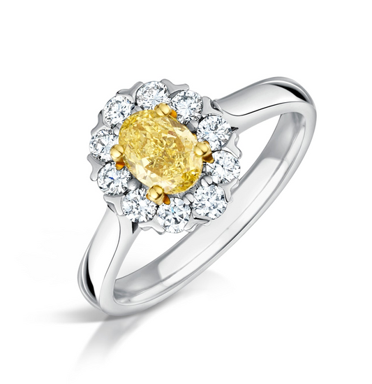 Fancy Yellow Diamond Oval Cluster Ring