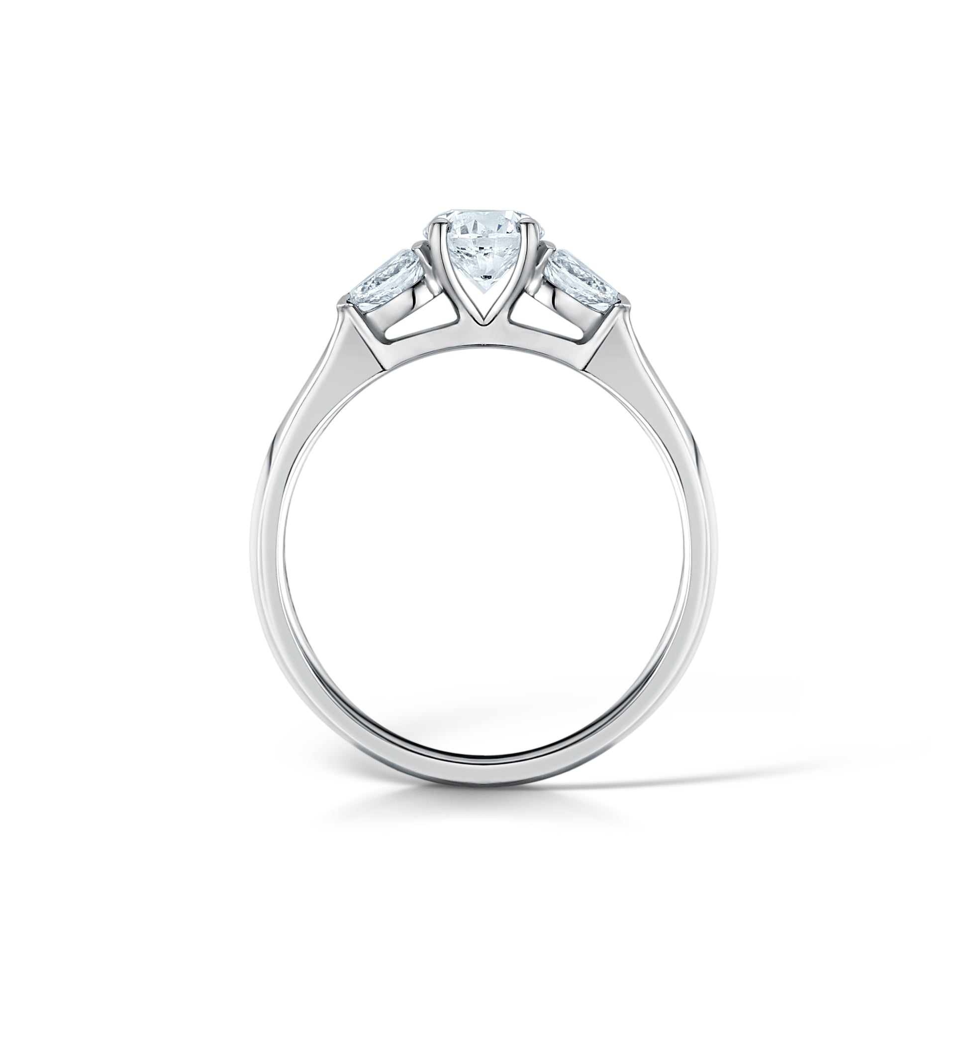 Round & Pear Shaped Diamond Trilogy Ring Side View