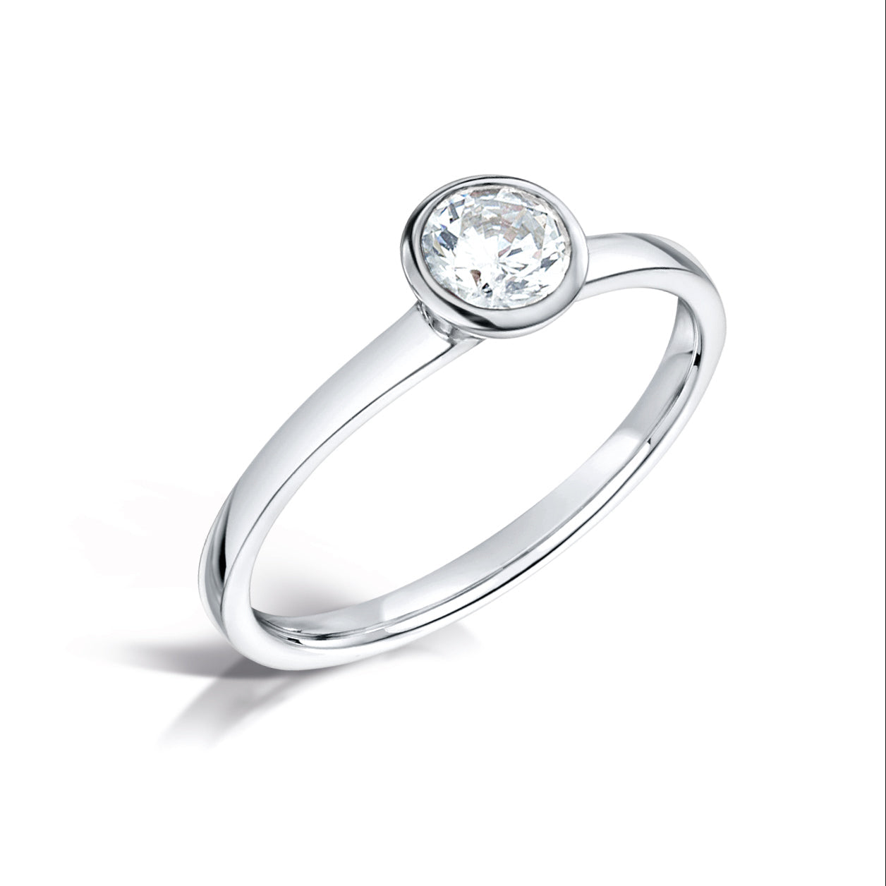 Bezel Set Round Diamond Engagement Ring in Platinum