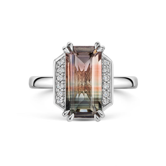 Bi-colour Tourmaline and diamond art deco ring