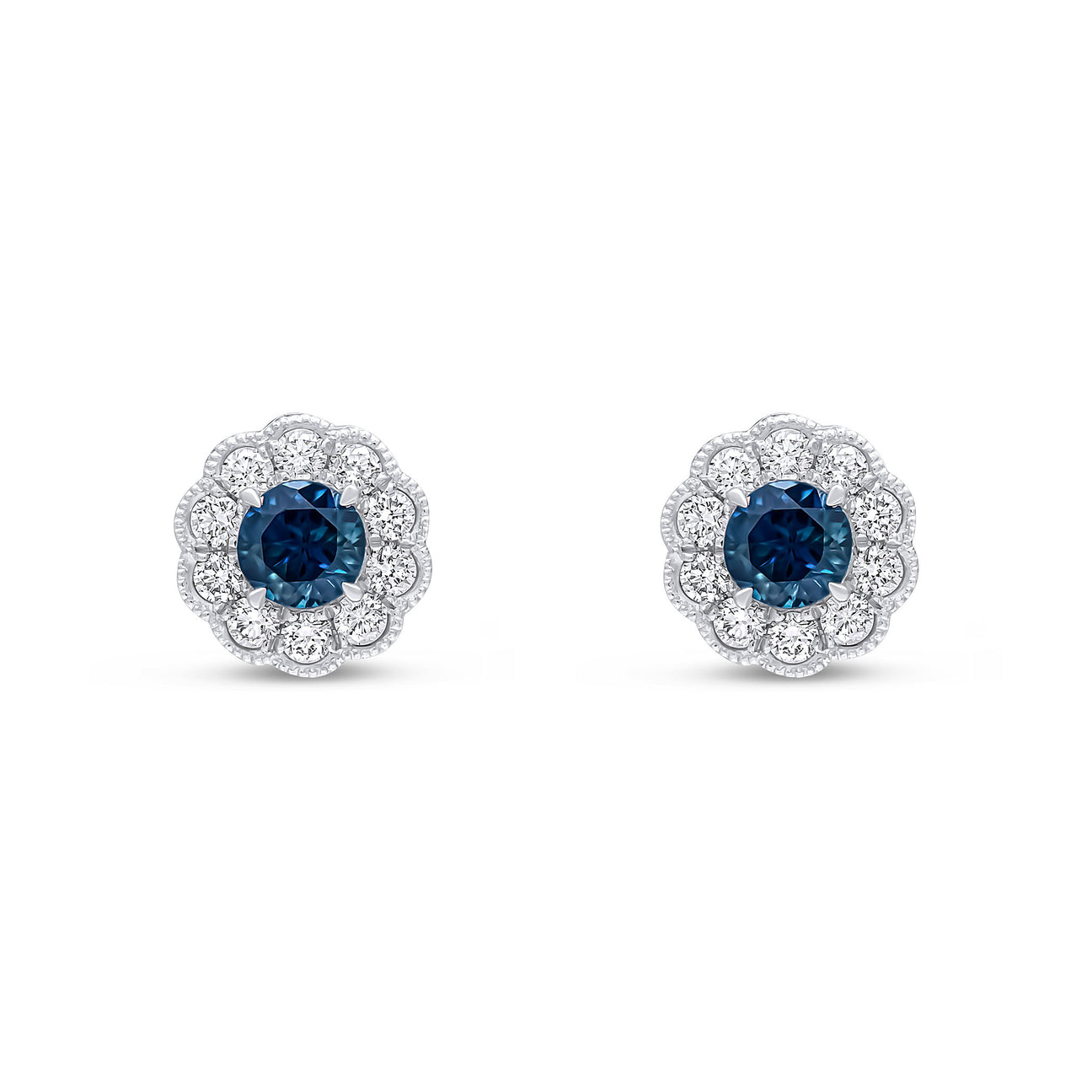 Blue Sapphire & Diamond Flower Cluster Earrings