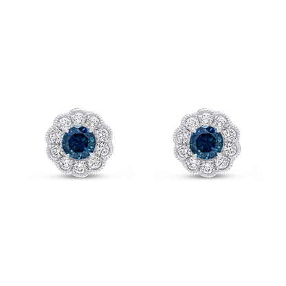 Blue Sapphire & Diamond Flower Cluster Earrings