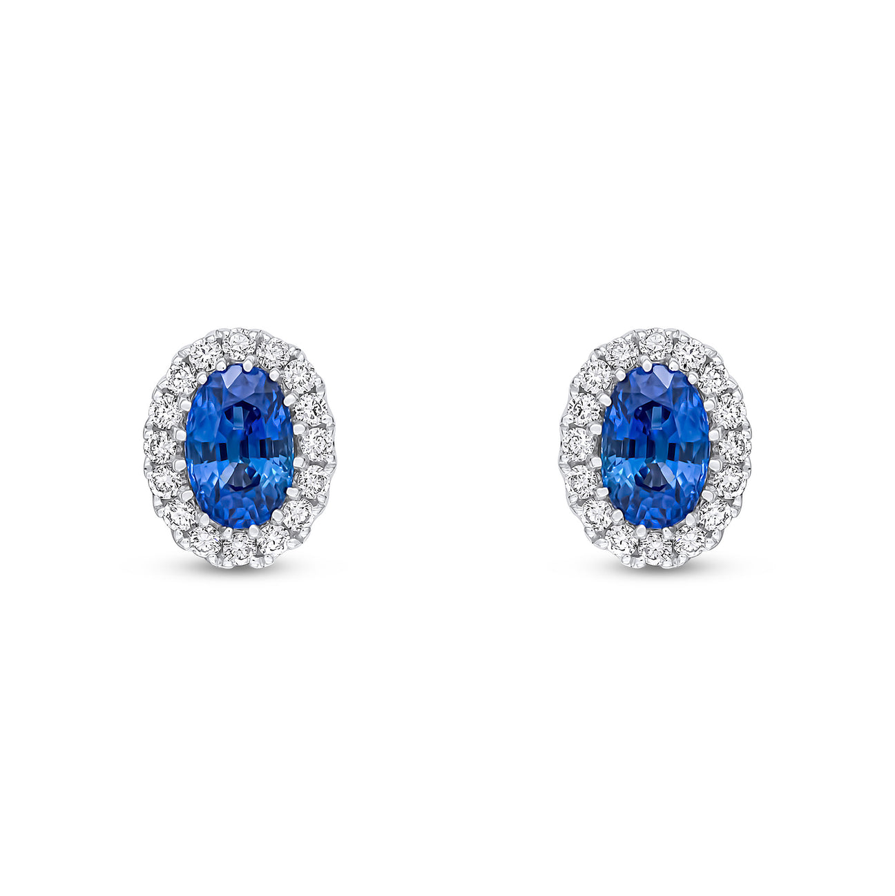 Blue Sapphire & Diamond Oval Cluster Earrings