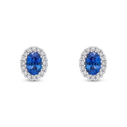 Blue Sapphire & Diamond Oval Cluster Earrings