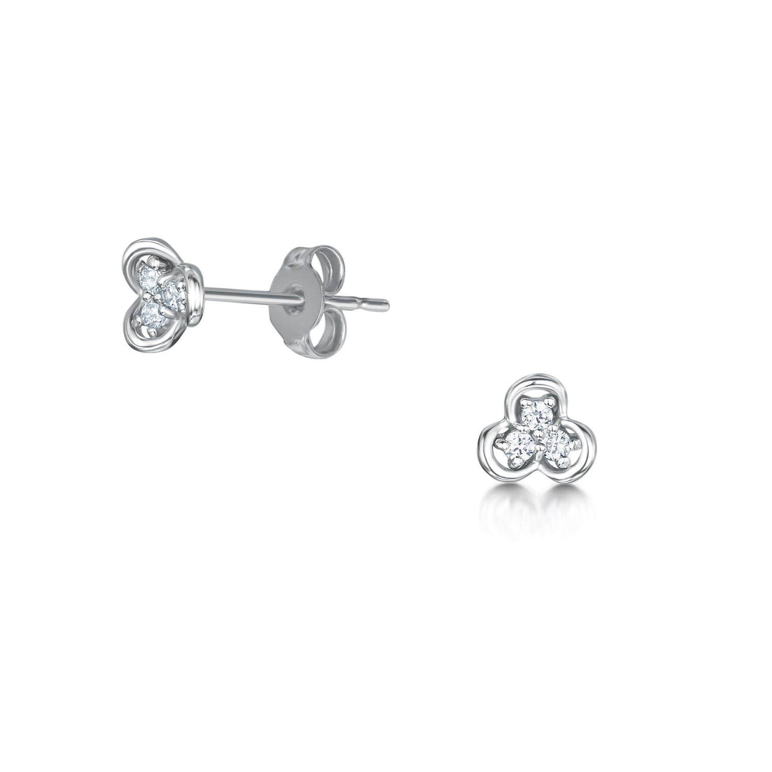 Dainty Diamond Earrings in Platinum with three round diamonds