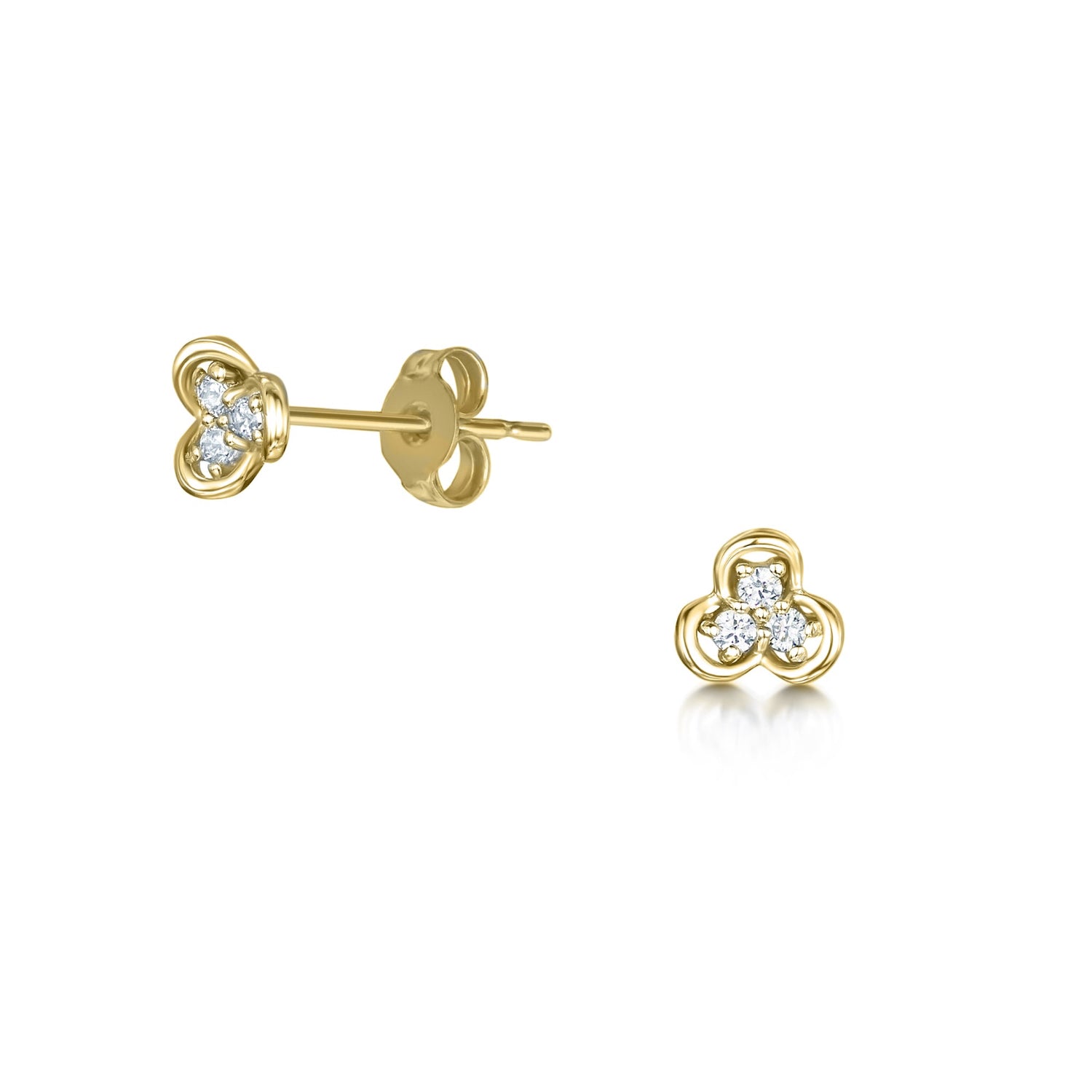 Dainty Diamond Earrings in yellow gold with three diamonds