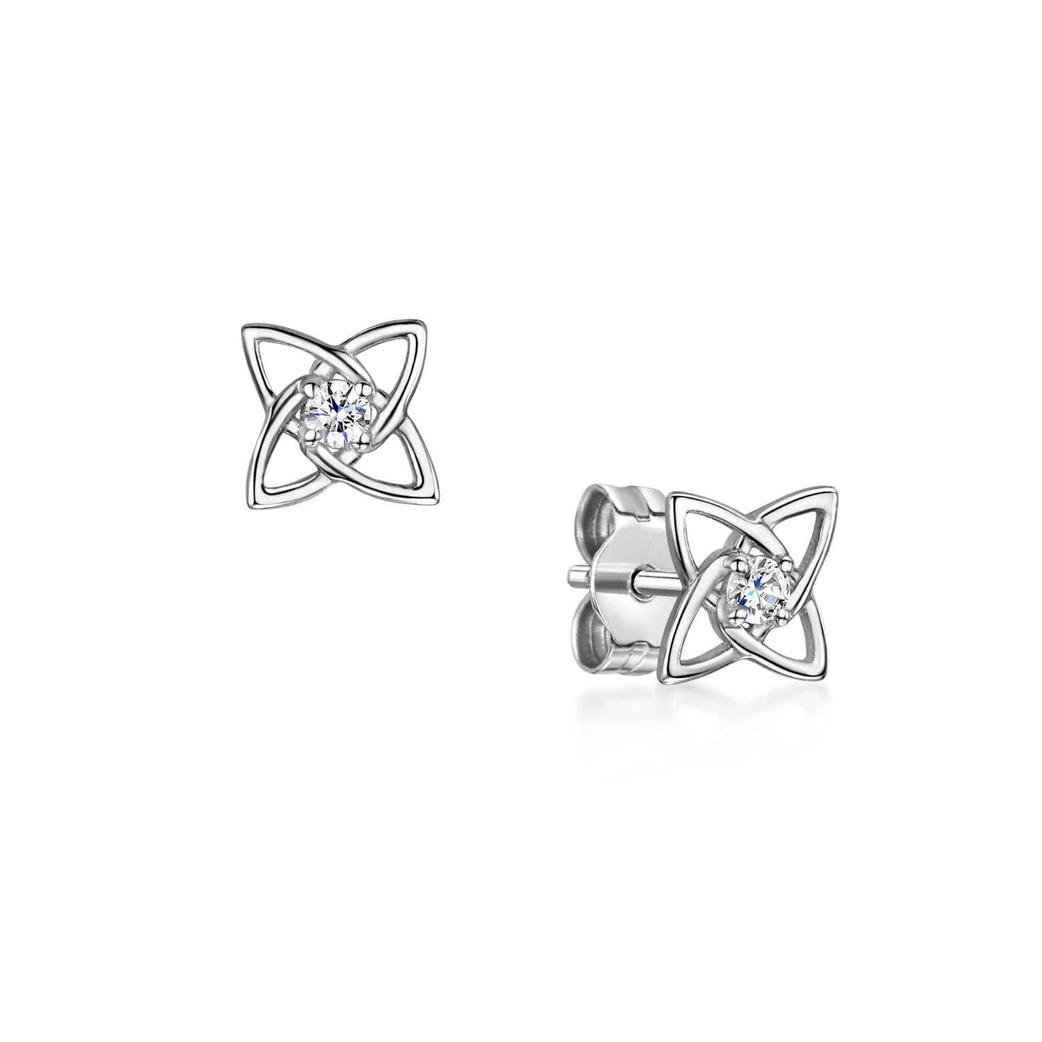 Four Pointed Star Round Brilliant Cut Diamond Earrings in Platinum