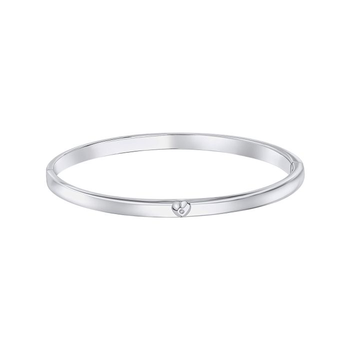 Girls Silver Diamond Heart Bangle with Hinge