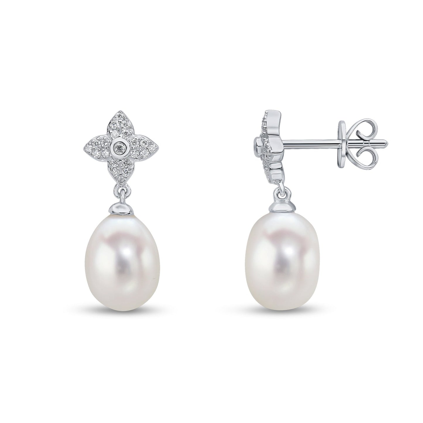 Modern Pearl & Diamond Drop Earrings