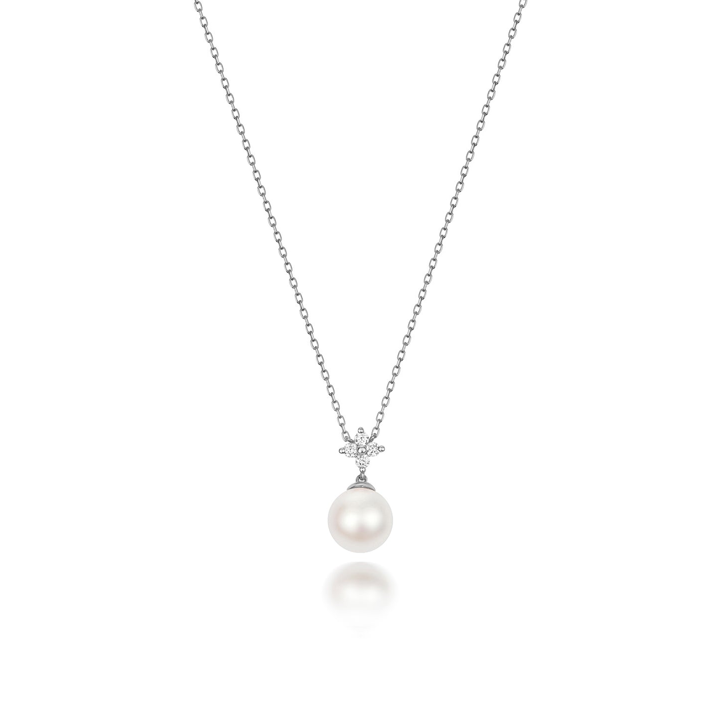 White Akoya Pearl & Diamond Necklace on White Background