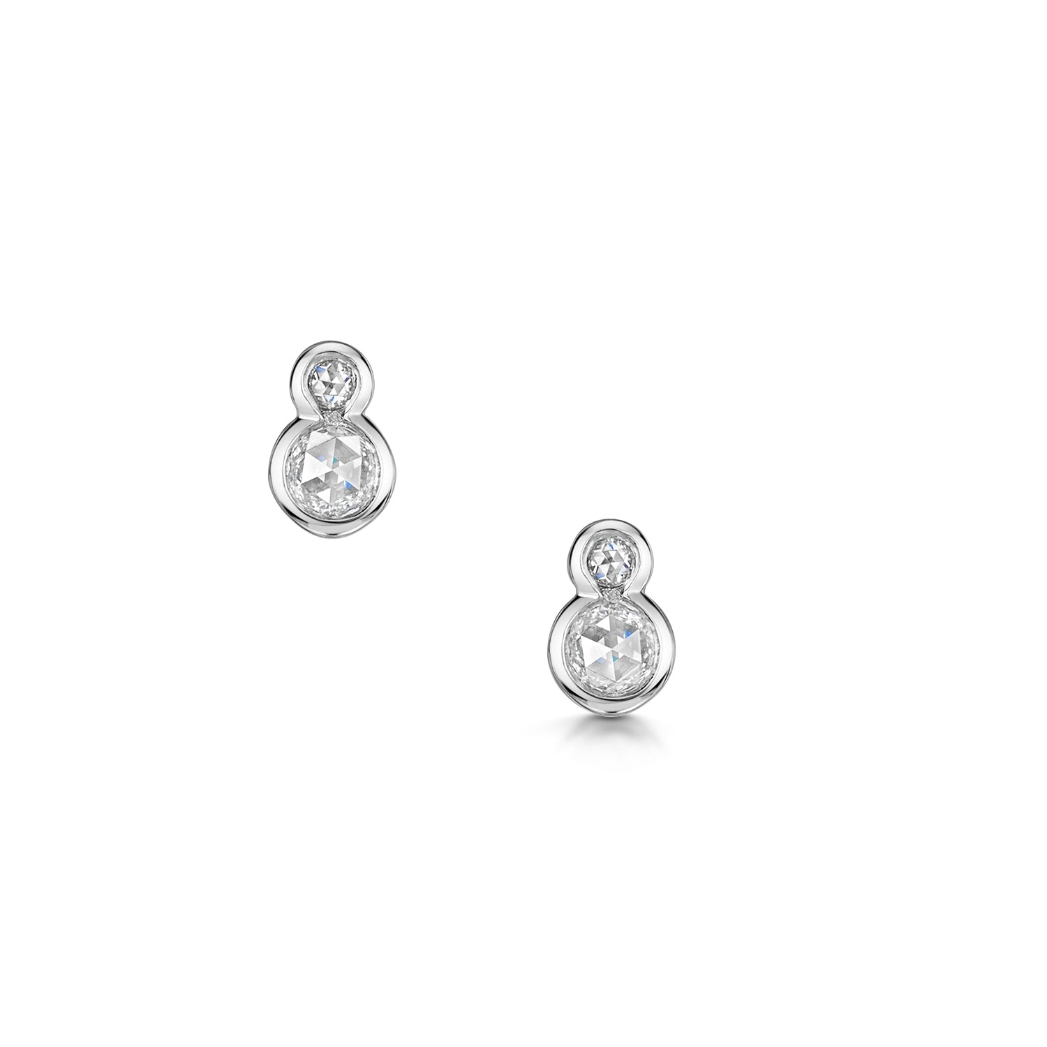 Rose Cut Diamonds Earrings with 2 round rose cut diamonds in each earring