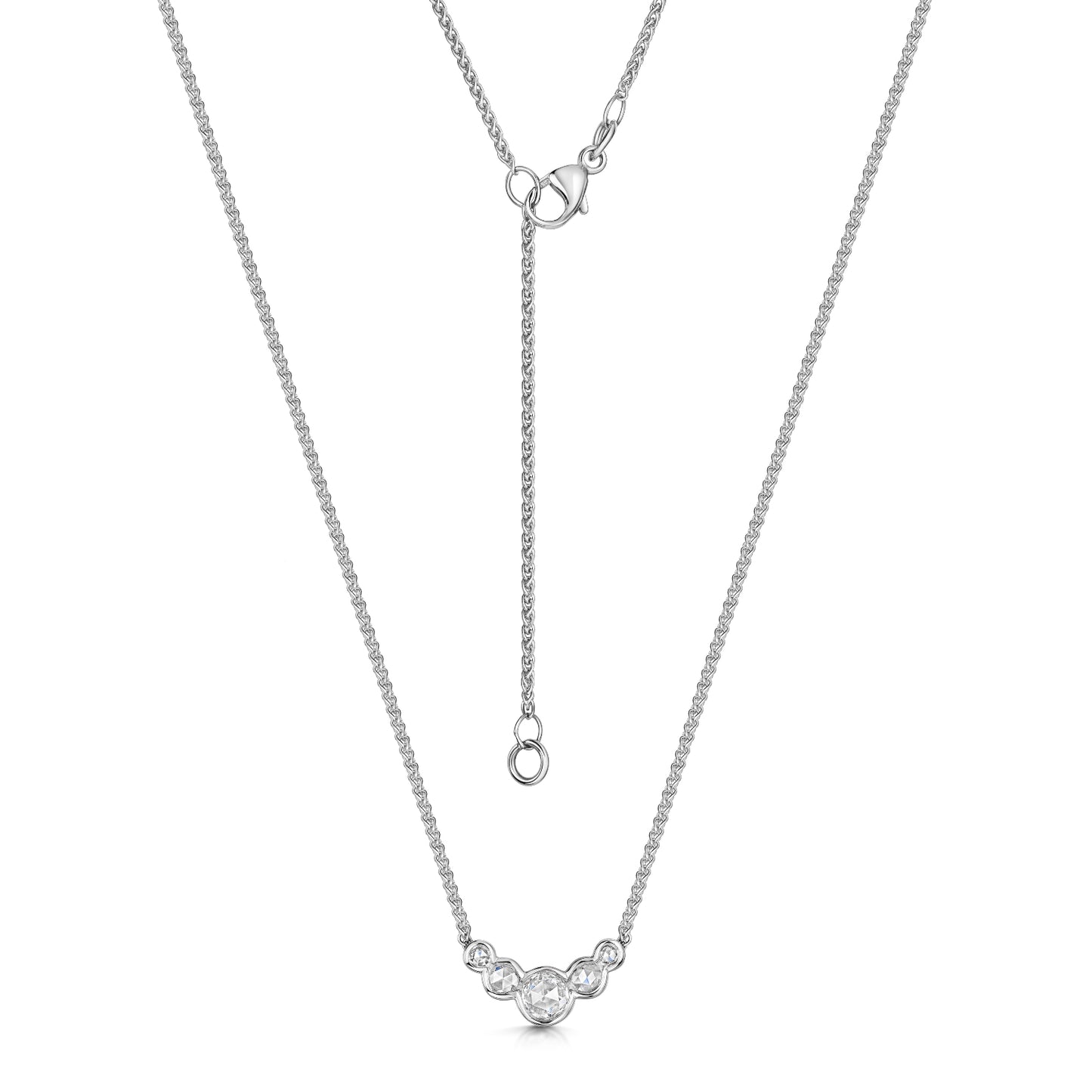 Rose Cut Diamond Necklace in Platinum with adjustable chain