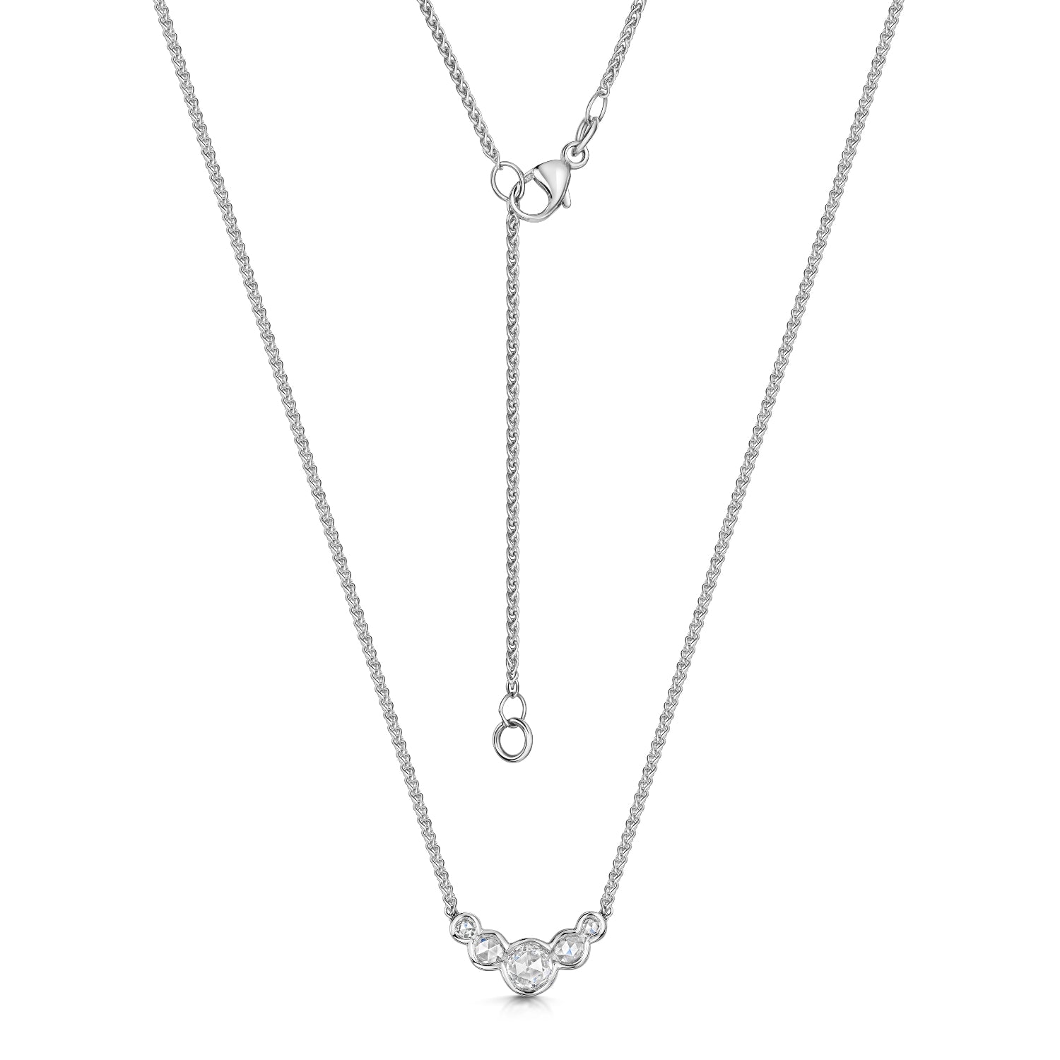 Rose Cut Diamond Necklace in Platinum with adjustable chain