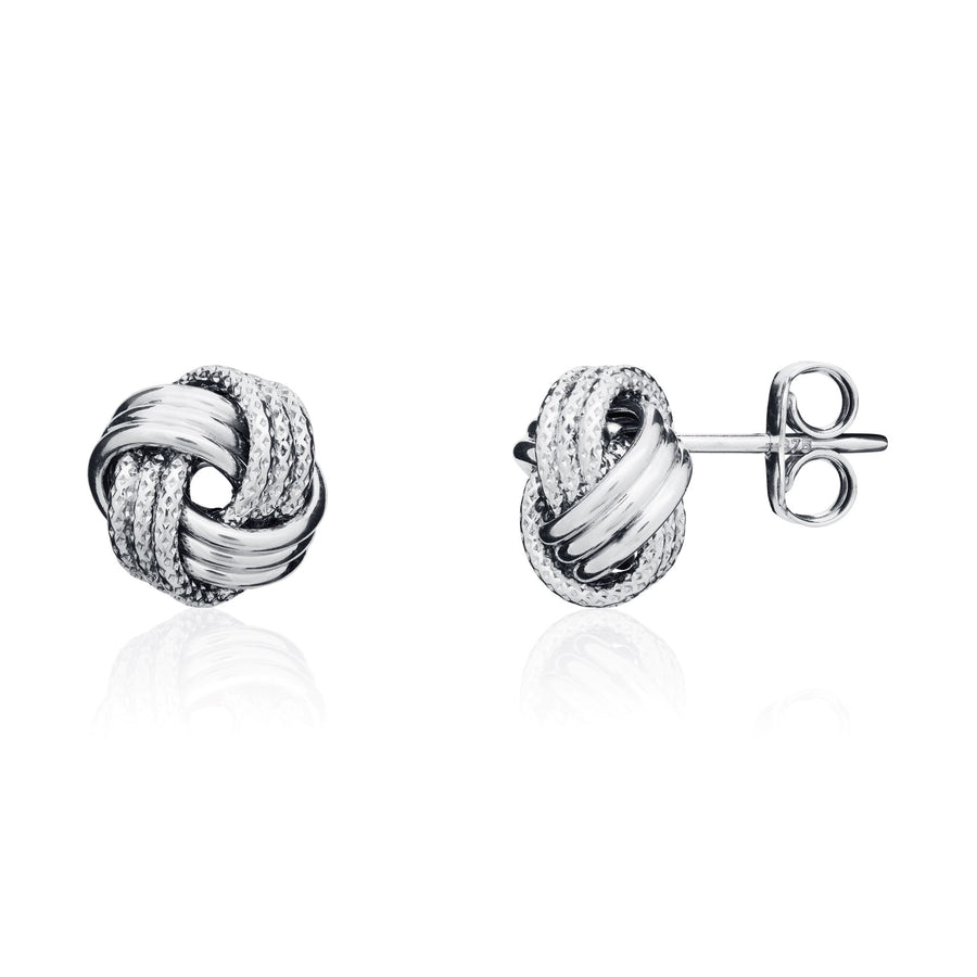 Textured knot stud earrings in white gold