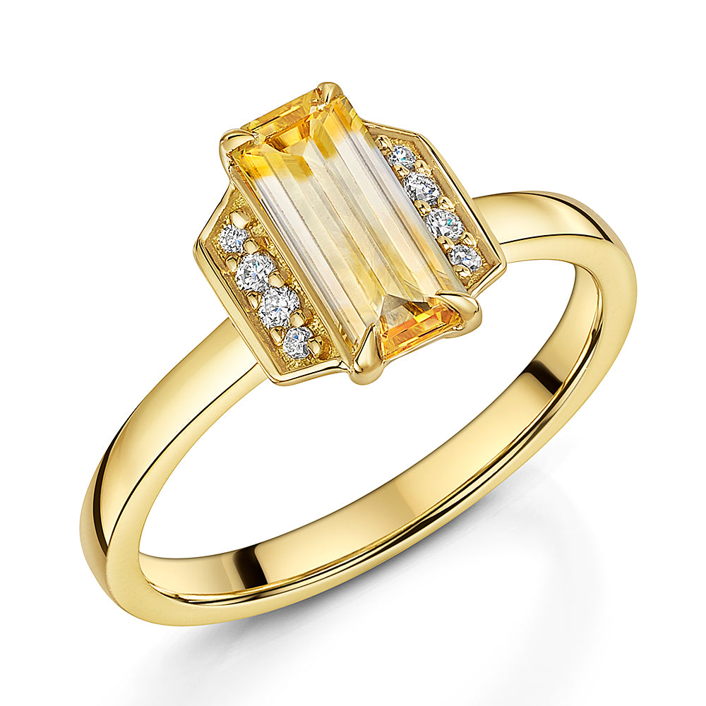 Yellow & White Parti Sapphire Ring in 18ct Yellow Gold - angled view