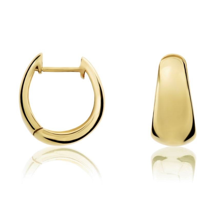 9ct Gold Huggy Hoop Earrings in Yellow gold on a white background.