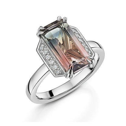 Bi-Colour Tourmaline & Diamond One of a kind Platinum Ring