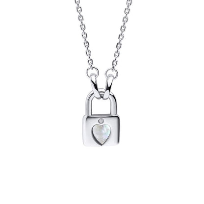 Children's Diamond Heart Padlock Necklace on a White Background 