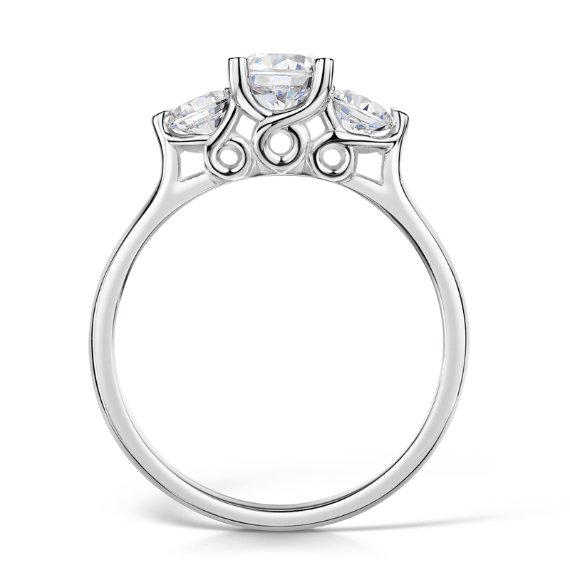Unusual Diamond Three Stone Engagement Ring - side view.