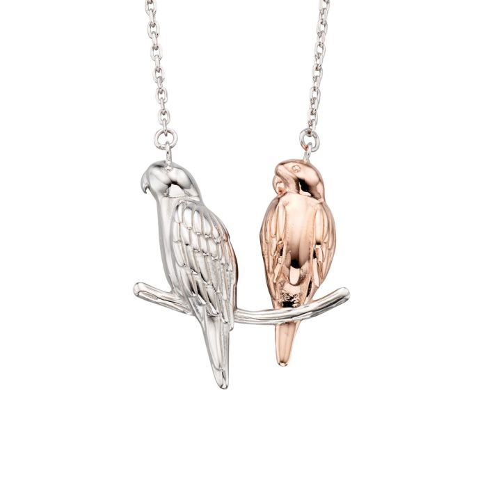 Lovebirds Necklace in Silver and Rose Gold