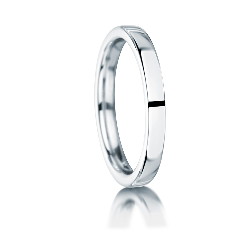 Ladies 2.5mm wedding ring on a white background.