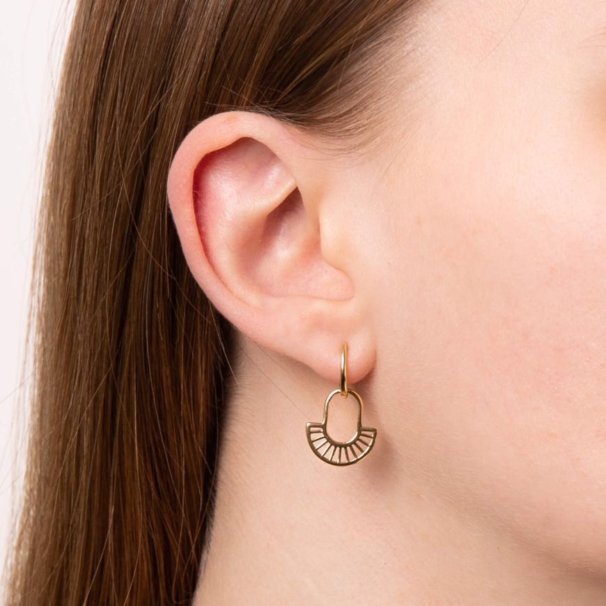 Yellow Gold Art Deco Style Earrings on Model