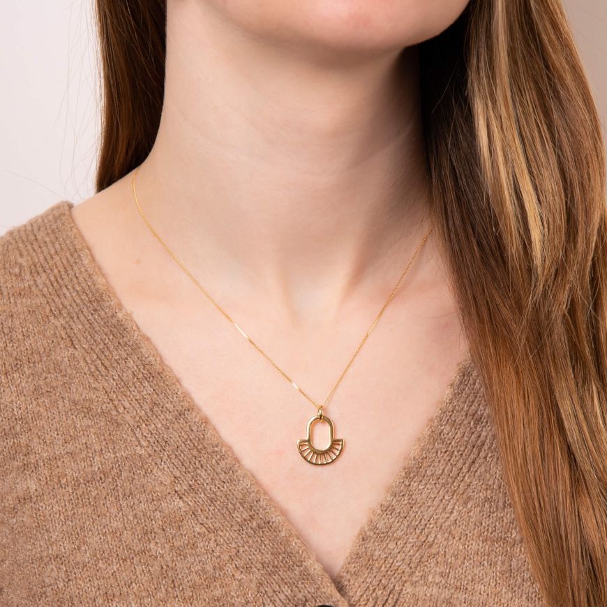 Art Deco Style Gold Necklace on Model